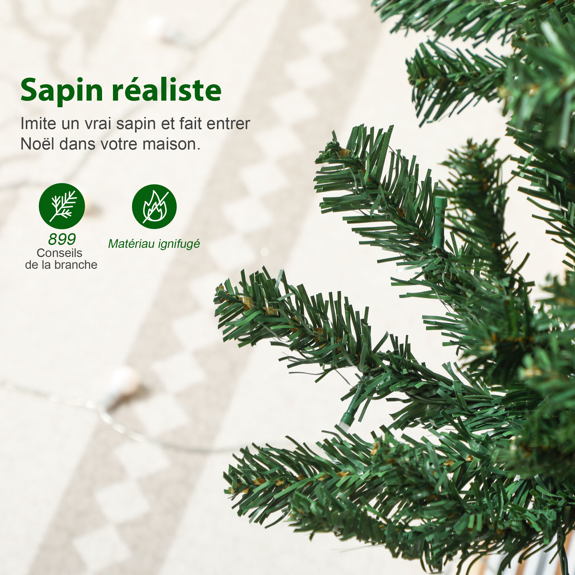 Sapin de Noël artificiel LED H.180 cm 899 branches télécommande 12 modes timer vert