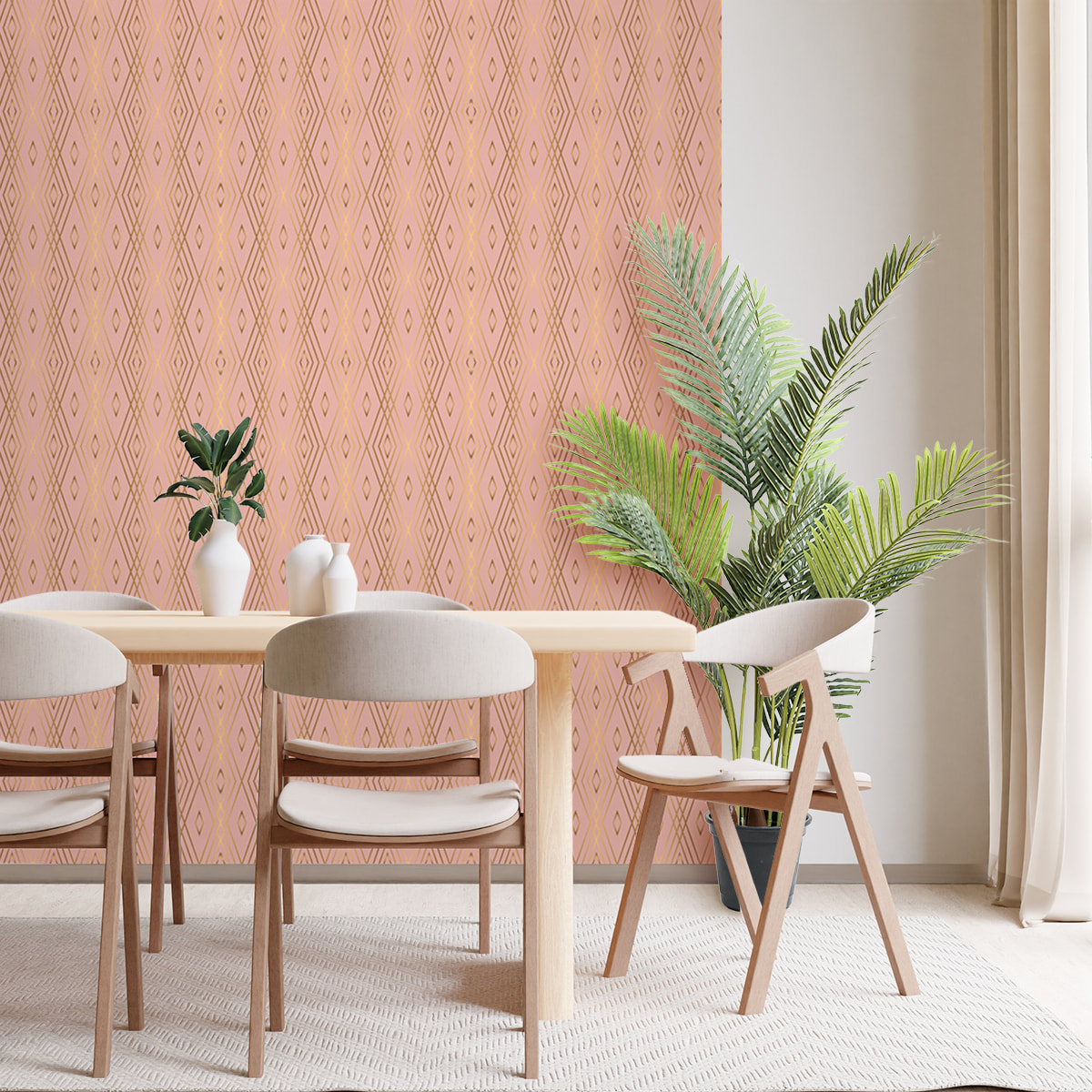 Papier peint intissé pré-encollé - SCANDINAVE ART DÉCO ROSÉ - 1 rouleau