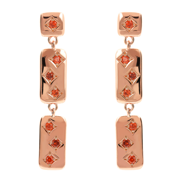 Orecchini Pendenti Étoile con Elementi Rettangolari e Punti Luce in Cubic Zirconia Arancioni