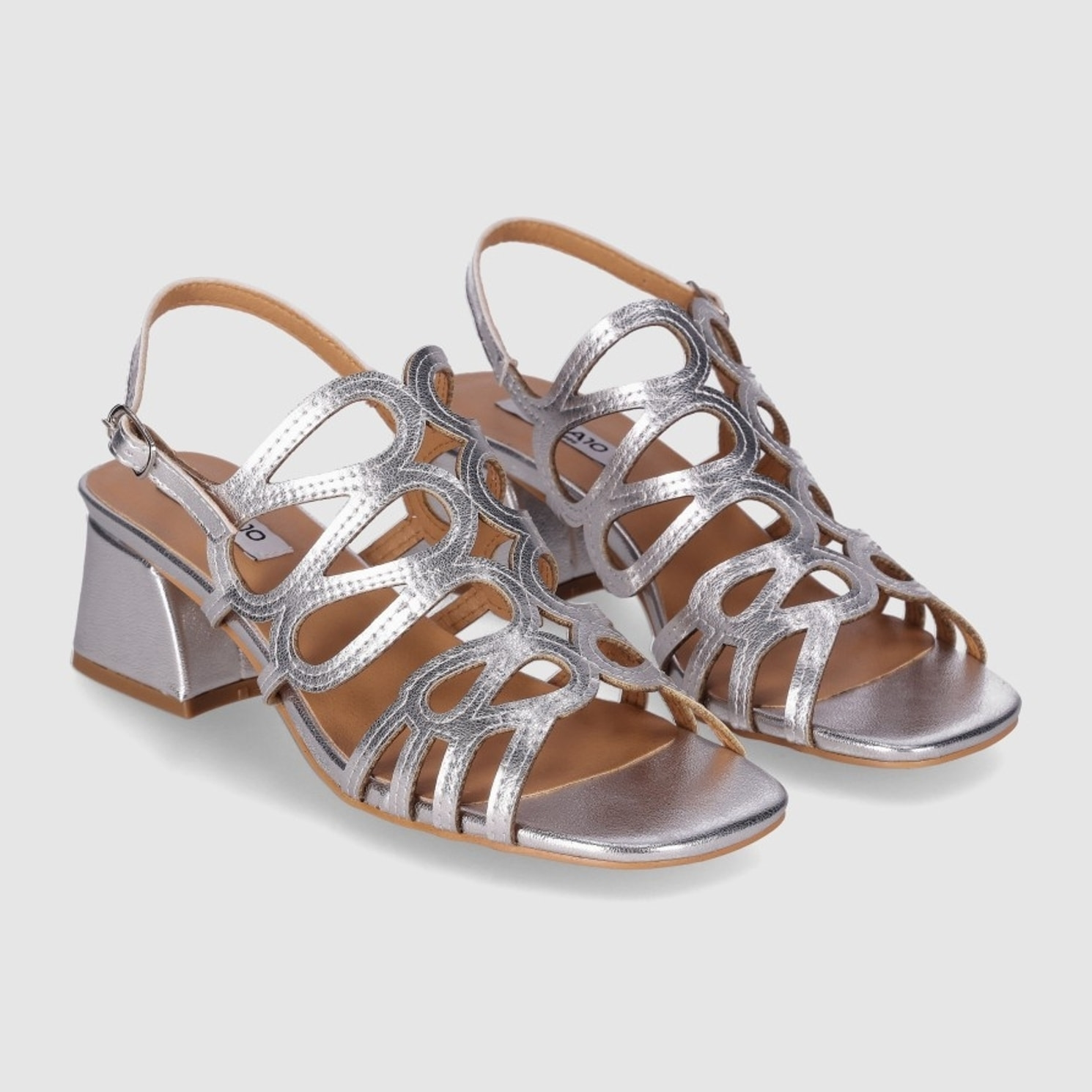 Sandalias de Piel Sintética - Plata - Tacón: 5 cm
