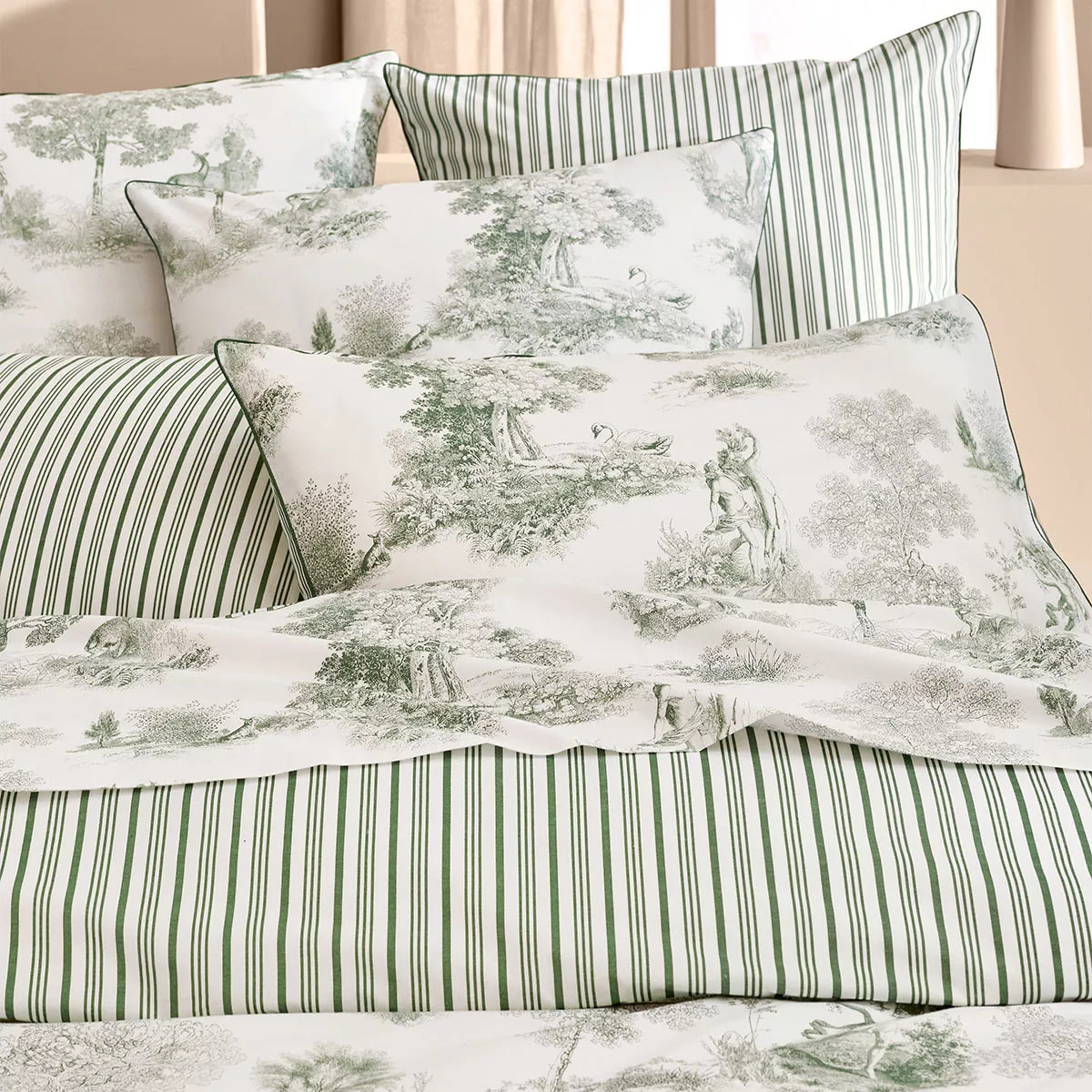 Housse de couette percale de coton imprimé vert Poesie verde