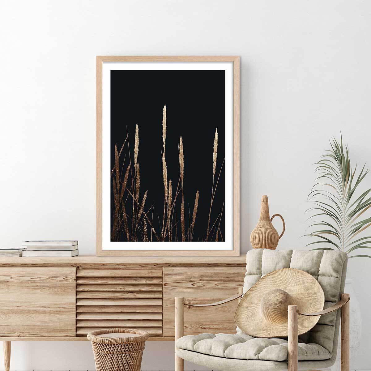 Poster blés dorés Affiche + cadre en bois - Chêne