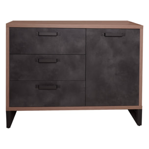 Credenza stile industrial a 1 anta e 3 cassetti, Buffet da cucina, Madia con scaffali e ripiani, Made in Italy, cm 122x45h88, colore Rovere e Antracite