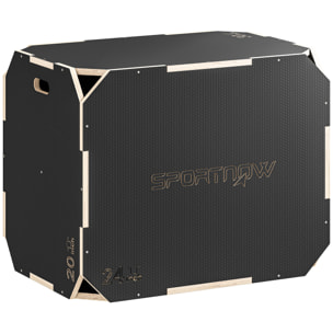 Cajón Pliométrico de Madera 3 en 1, Plataforma de Caja Pliométrica con 3 Alturas Ajustables 76/61/51 cm, Asas, sin Esquinas, Entrenamiento de Salto, Fuerza, para Casa, Gimnasio y Exterior