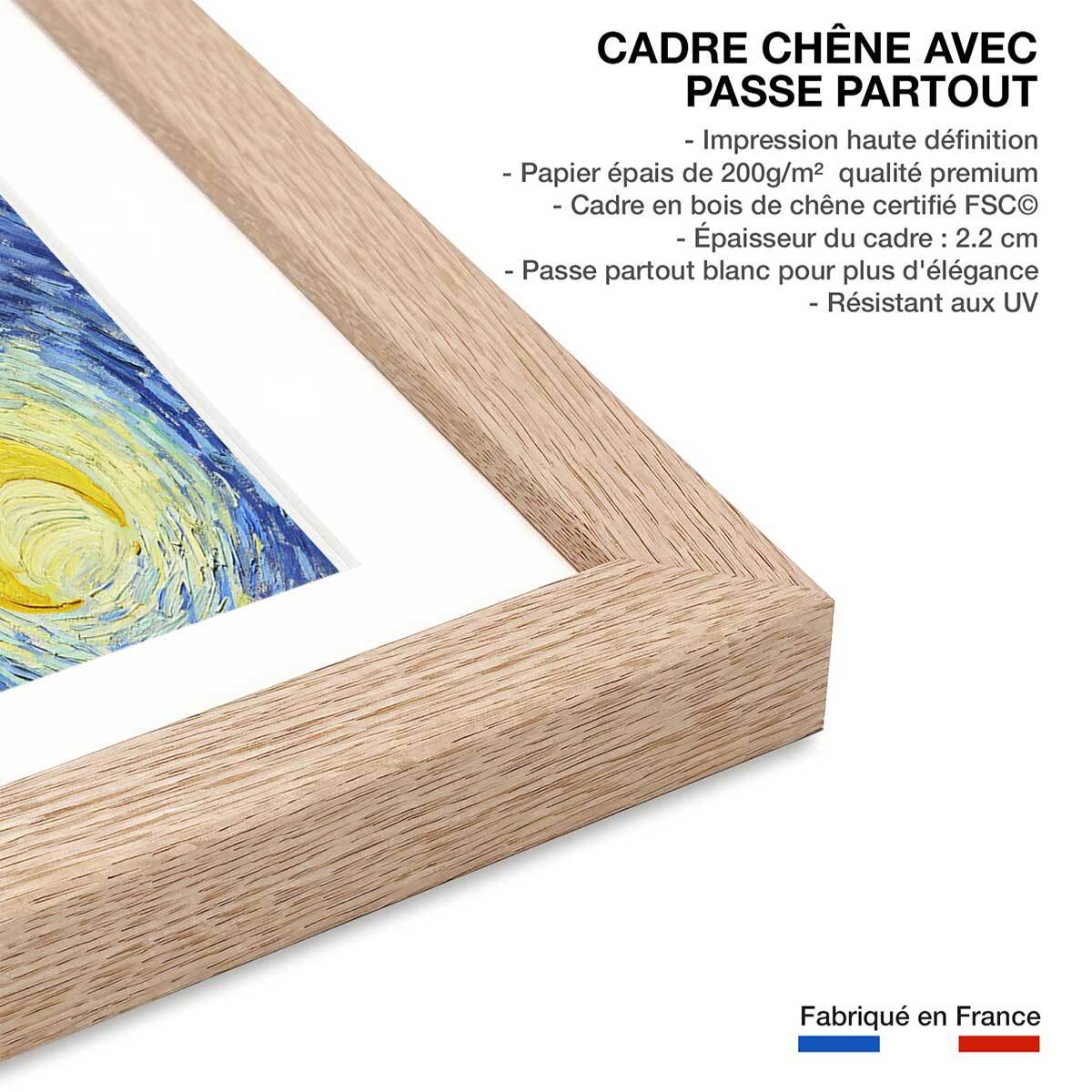Poster La nuit étoilée - Vincent Van Gogh Affiche + cadre en bois - Chêne