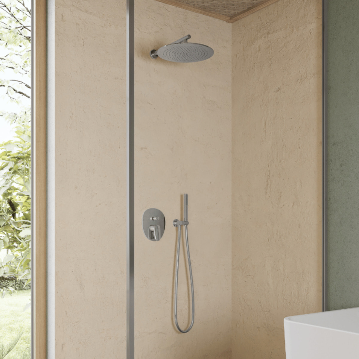 Bras mural pour douche de tête Universal rond Or brossé