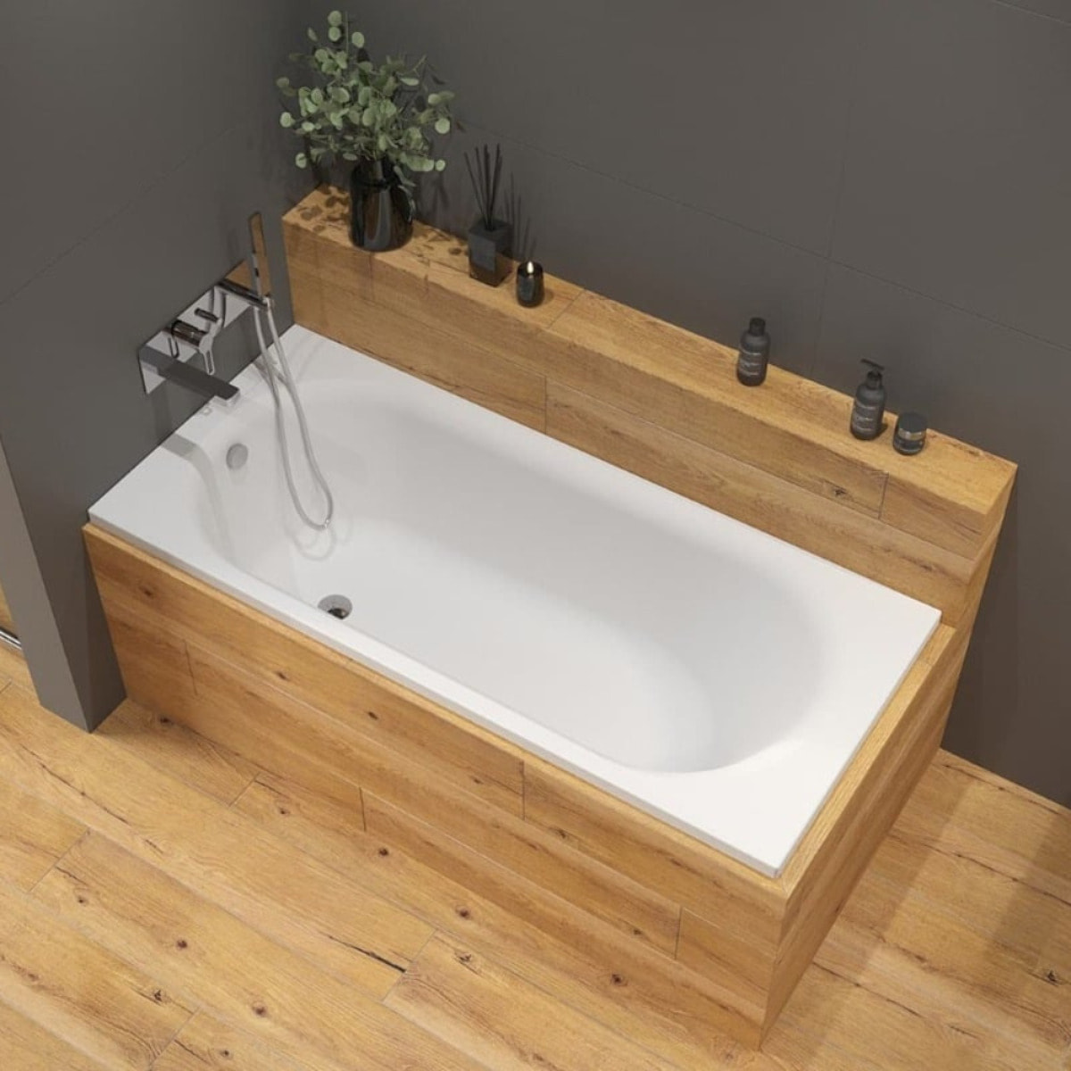 Project 170x70x45 cm baignoire rectangulaire en acrylique coulé 204 L + pieds + vidage + siphon, blanc (SATVAPRO170-SETP1)