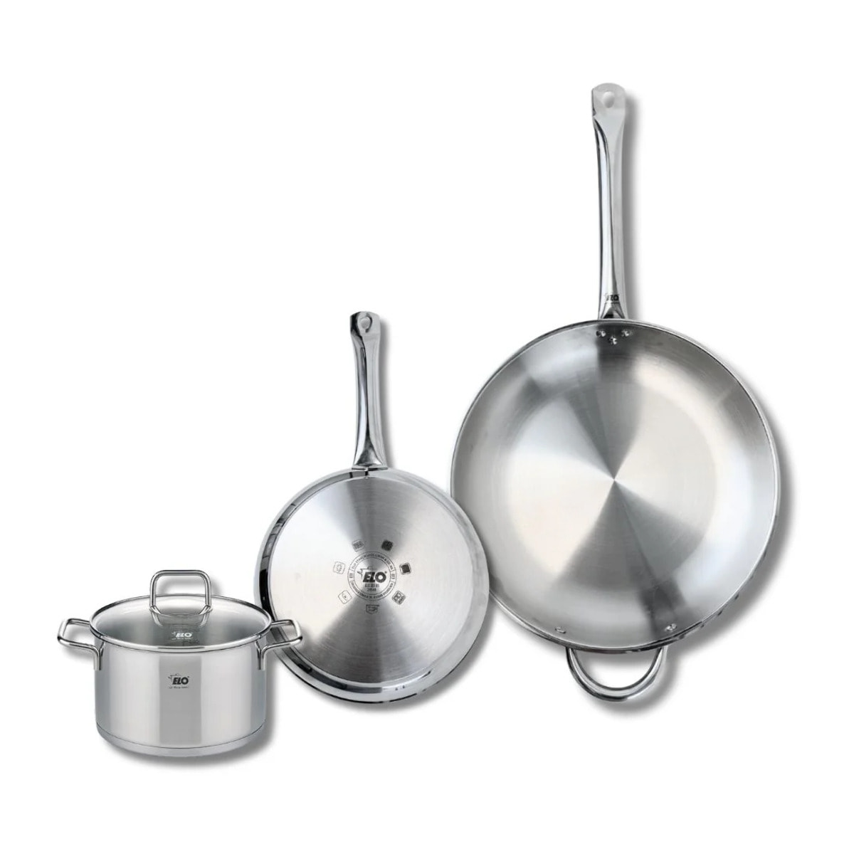 Ensemble de 2 Poêles de cuisson 24 et 32 cm et 1 faitout 16 cm Elo Profi Citrin