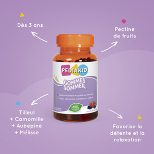 PEDIAKID - Gommes Sommeil - Complément alimentaire - Tilleul, Aubépine, Camomille & Mélisse - Facilite l'endormissement - Favorise un sommeil de meilleure qualité - Sans gélatine - Lot de 3 piluliers