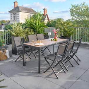 Table de jardin "Évasion" effet bois honey & graphite 6 places lates en aluminium