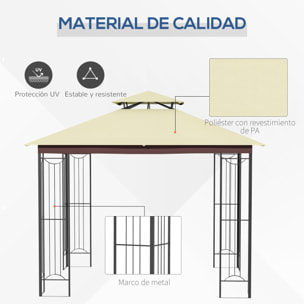 Cenador Jardín 3x3 m con Doble Techo y Marco de Acero para Fiestas Eventos Beige