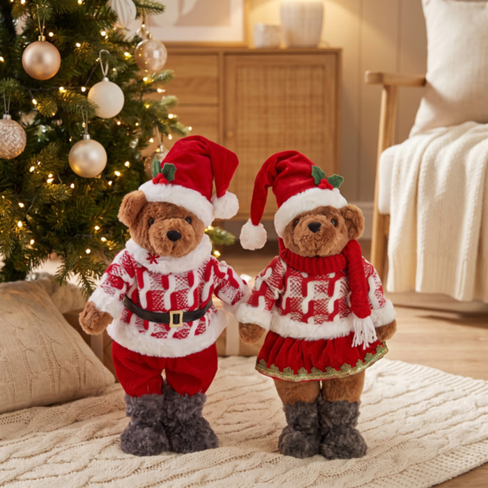 Coppia di orsetti natalizi in peluche - MULTICOLORE
