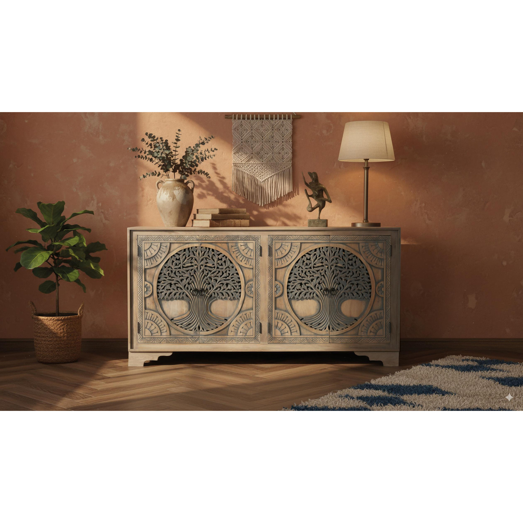 Aparador de Madera de Mango Estilo Étnico Tallado