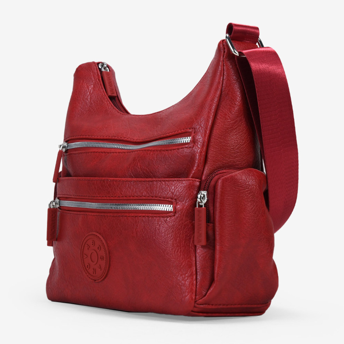 Bolso bandolera rojo con cremalleras