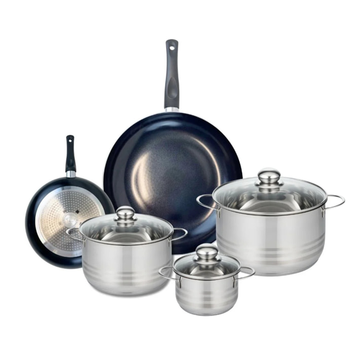 Ensemble de 2 Poêles de cuisson 20 et 32 cm et 3 faitouts 14, 20 et 24 cm Elo Prima Brillant