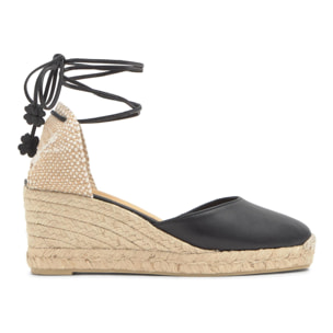 Alpargata Carina cuña de yute en napa con cordones de cuero