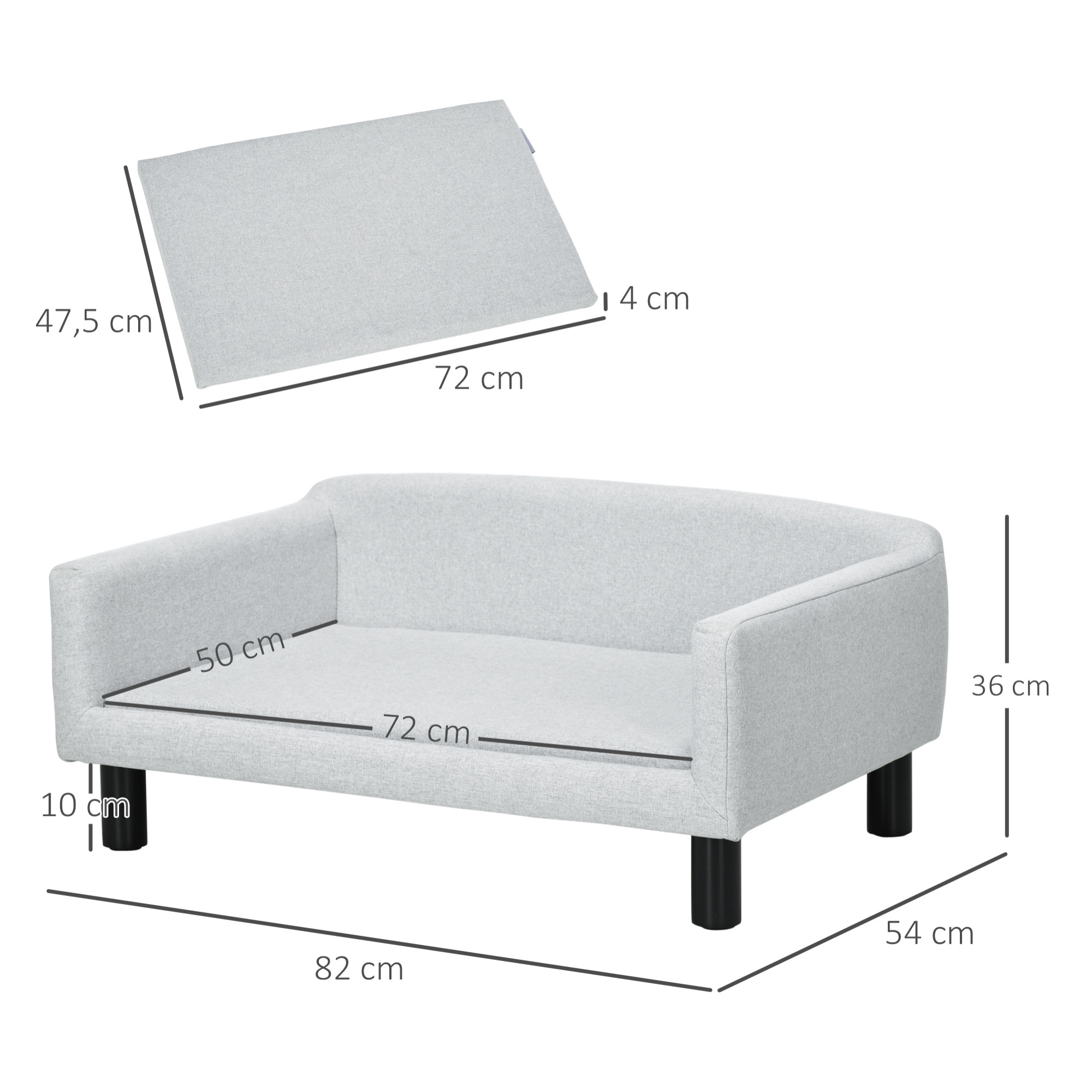 Sofá para Perros Medianos Cama Elevada para Perros con Patas de Madera Cama para Mascotas Carga 20 kg 82x54x36 cm Gris