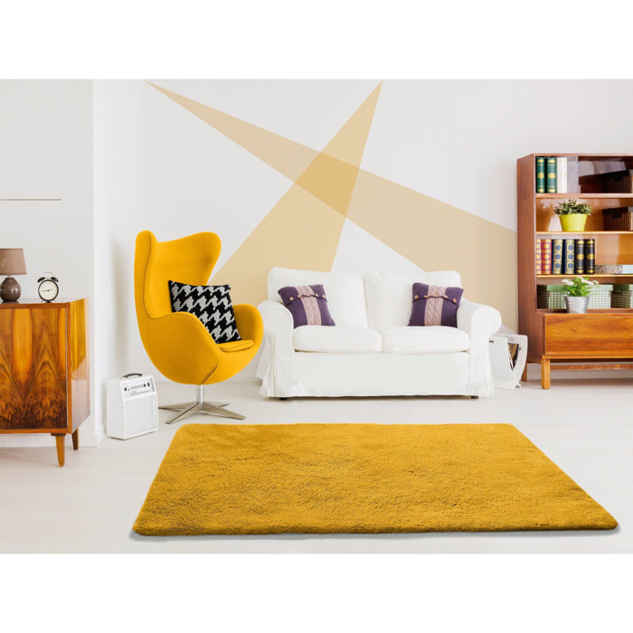 ALPACA Alfombra shaggy lisa en color mostaza, varias medidas disponibles