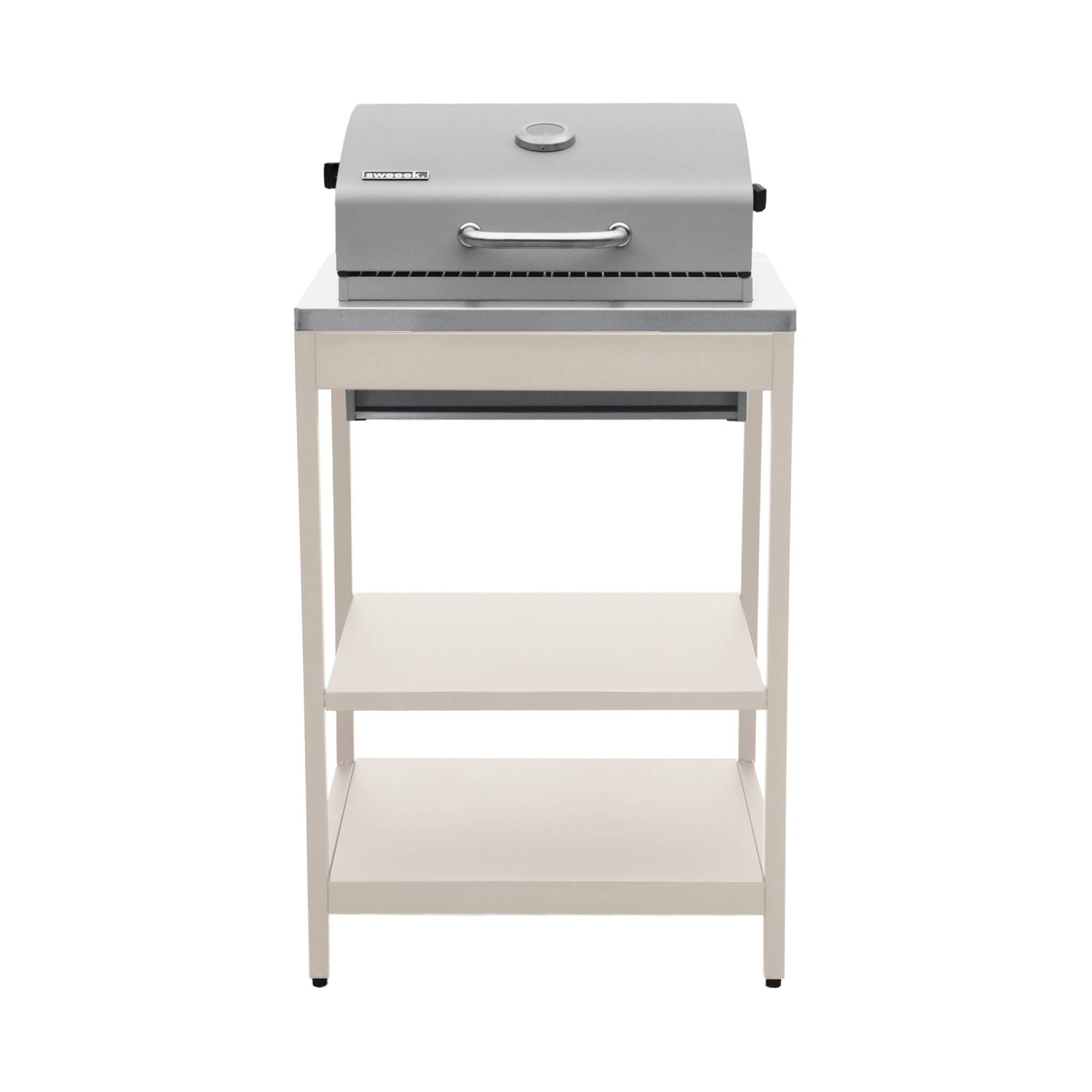 Cuisine extérieure 3 modules acier inoxydable avec barbecue charbon beige Naxos