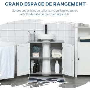 Meuble salle de bain - meuble sous-vasque - placard 2 portes aspect résine tressée avec étagère - MDF blanc gris