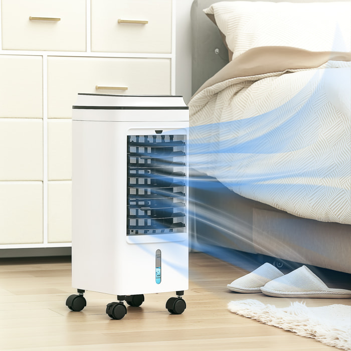 Climatizador Evaporativo 3 en 1 Aire Acondicionado Portátil 75W con 3 Velocidades Temporizador hasta 8H Depósito de 4 L Oscilación de 60º Mando a Distancia Blanco