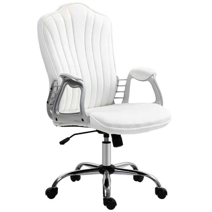 Silla de Oficina Silla de Escritorio Giratoria con Altura Ajustable Reposabrazos Respaldo Curvado Función de Basculante Blanco