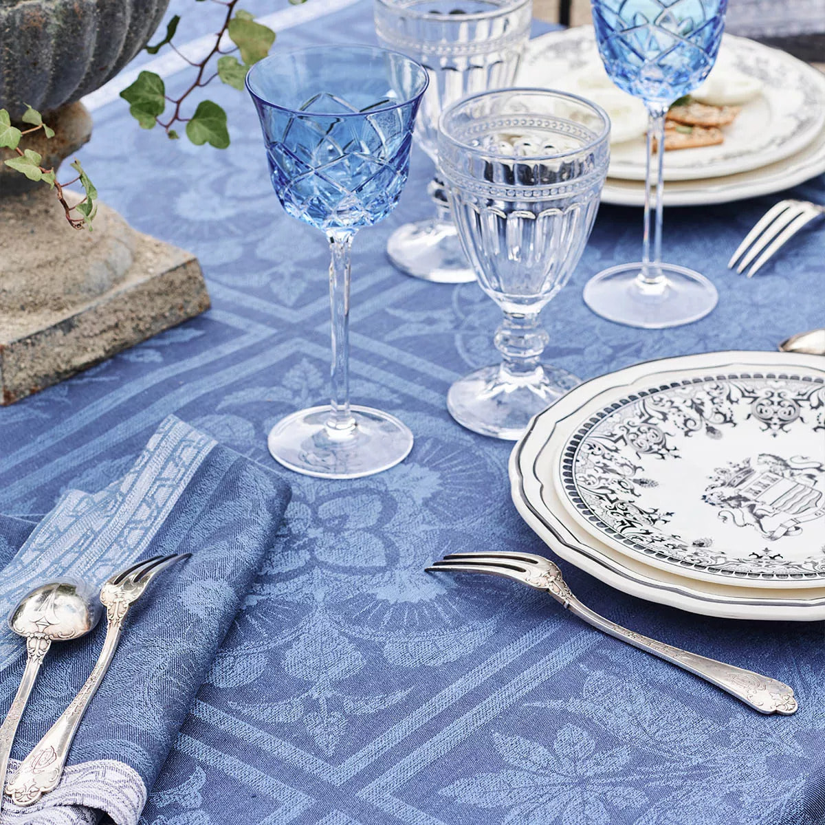 Serviette pur lin motif jacquard bleu Harmonie bleu
