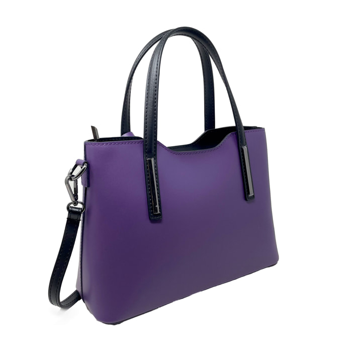 Chicca Borse - Borsa a Mano Donna in Vera Pelle - Colore Viola