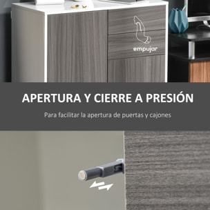 Aparador para Cocina con 2 Puertas 2 Cajones Marco de Blanco Brillante Estante Ajustable Apertura a Presión Armario de Almacenamiento para Dormitorio Salón 79x36x74 cm Gris