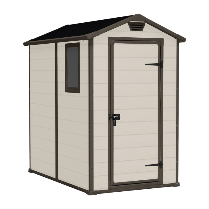 Manor 4x6 - Casetta da Giardino 130x198x192 cm 1 Anta per deposito attrezzi fini-tura effetto legno graffiato in Resina Beige
