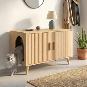 Maison de toilette lattes pour chat litière intégrée
