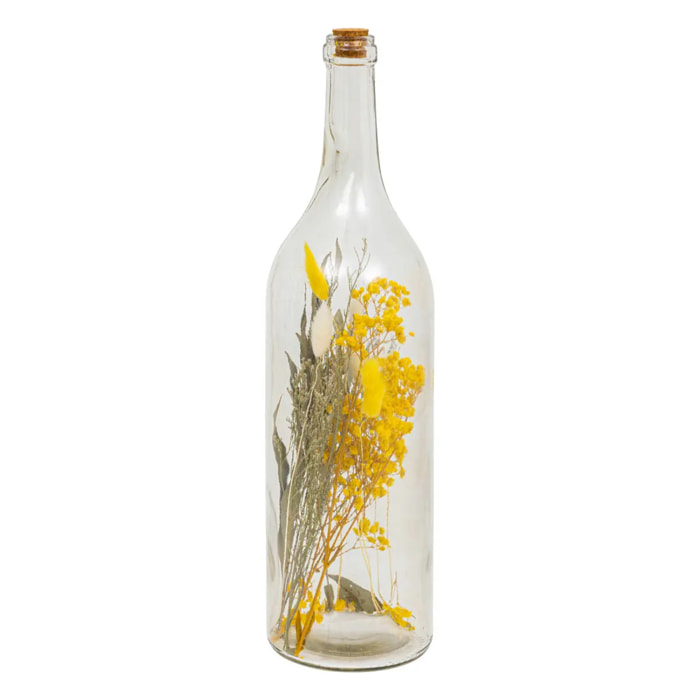 Bouteille avec fleurs séchées H46cm jaune