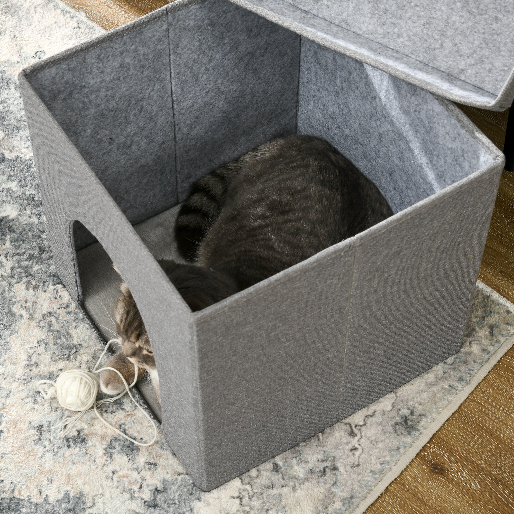 Casa para Gatos Cama para Gatos Casita para Gatos con Tablero de Rascar y Puerta para Interior 36,5x36,5x36,5 cm Gris