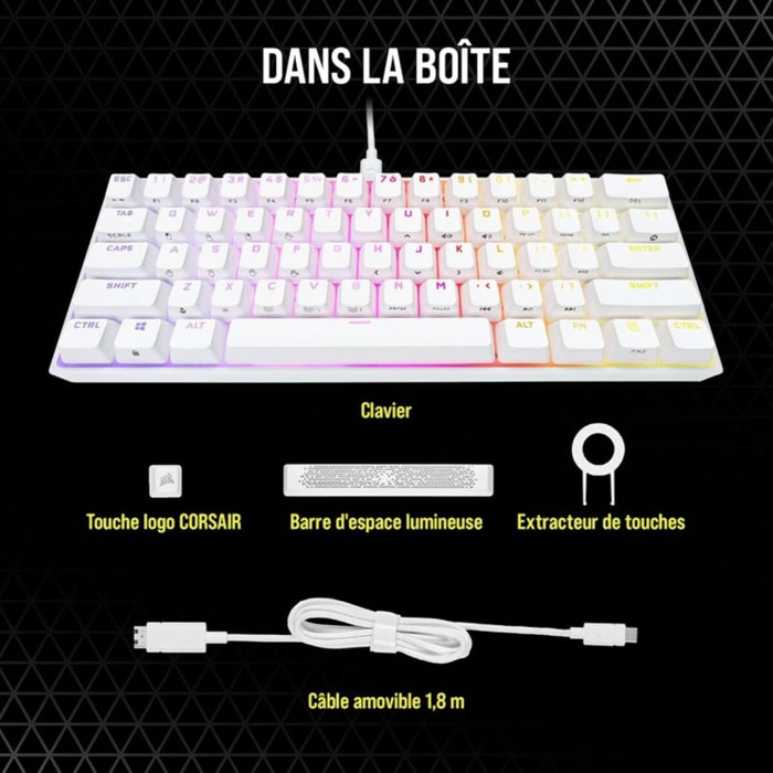 Clavier gamer CORSAIR K65 RGB MINI CHERRY MX Red Blanc