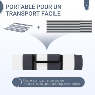 Paravent brise-vue de camping portable pliable avec sac de transport et poteaux dim. 540 cm x 150 cm acier polyester gris blanc rayé