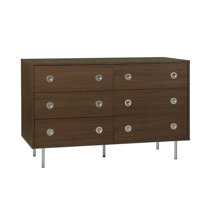 Commode vintage décor bois et acier inoxydable 6 tiroirs SHELBY
