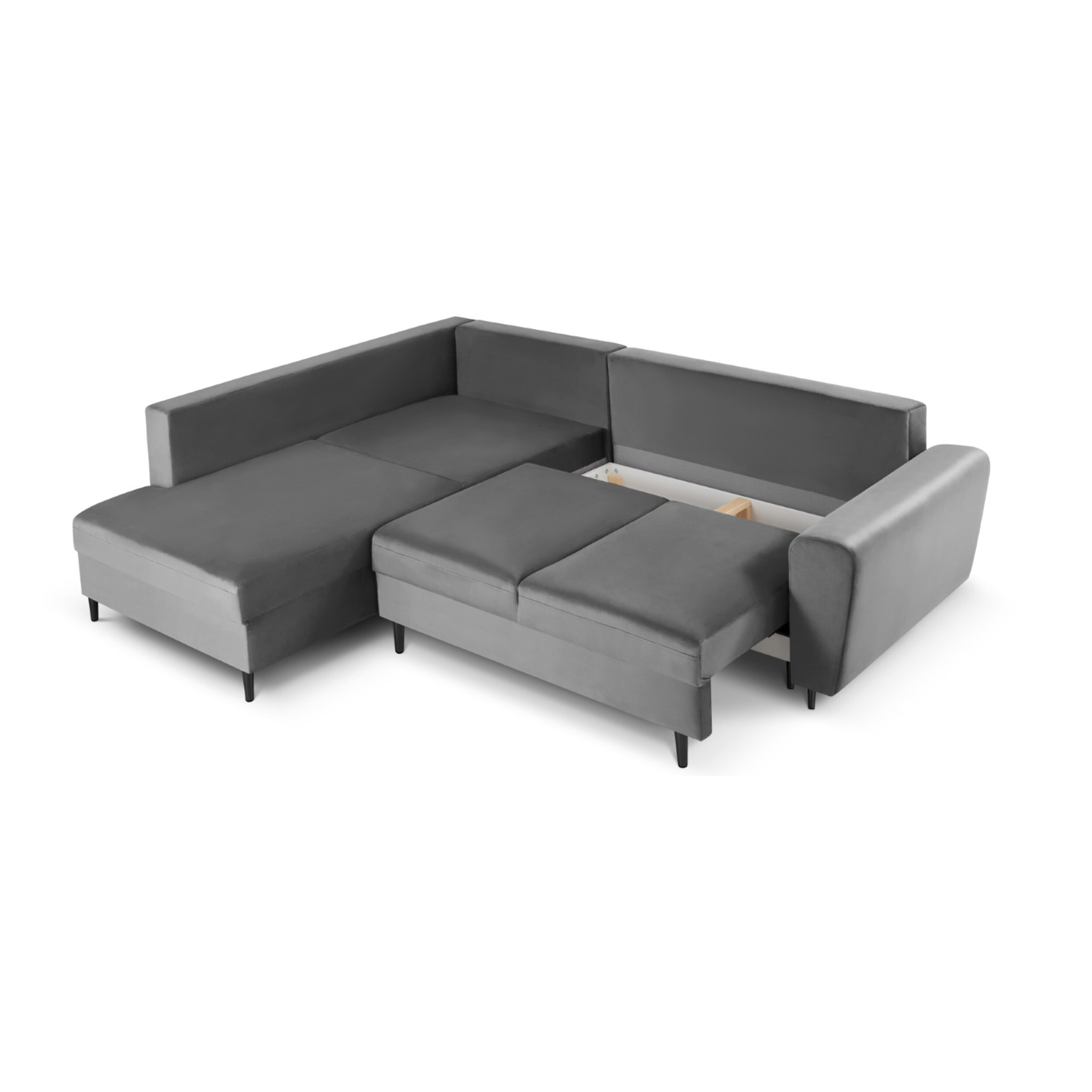 Canapé d'angle gauche convertible avec coffre de rangement "Kyoto" 5 places en velours gris clair