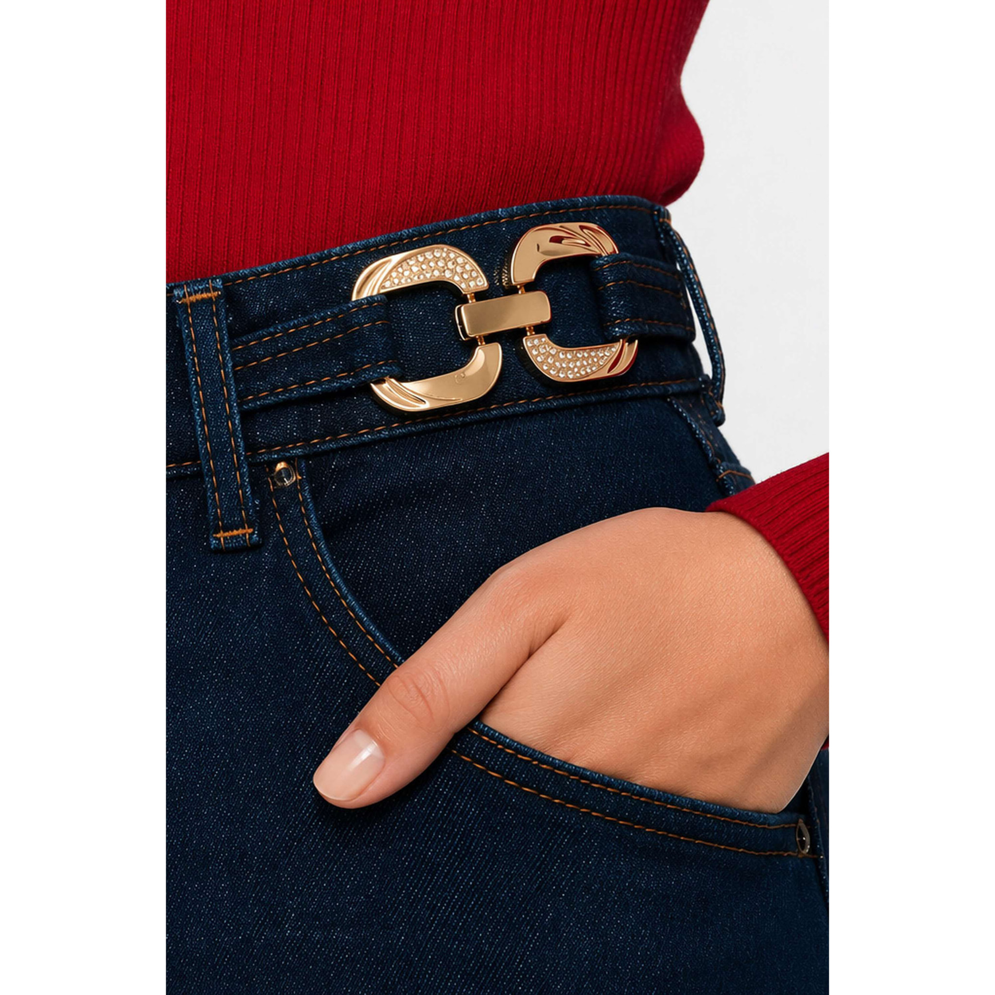 Kocca - Jeans da donna a vita alta e gamba larga con catene Donna
