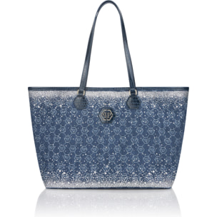 PHILIPP PLEIN Denim Shopper Bag Monogram Strass