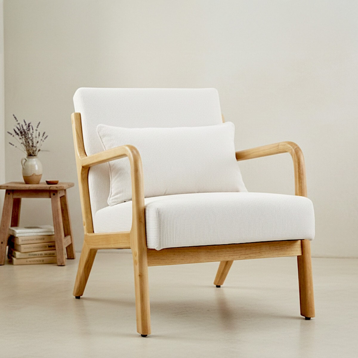 Fauteuil en bois et velours côtelé - LANNA