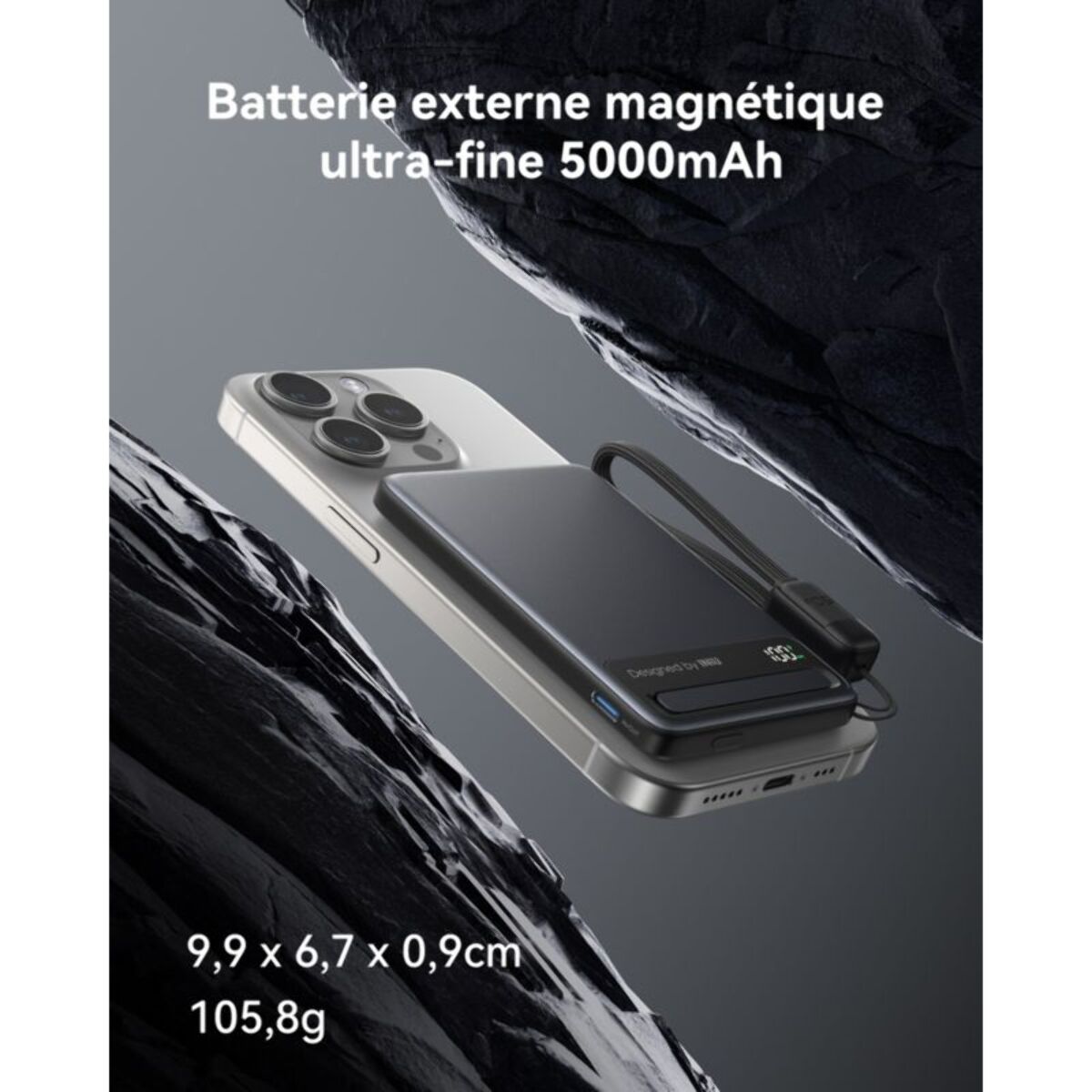 Batterie externe INIU 5000 mAh MagPro slim noir