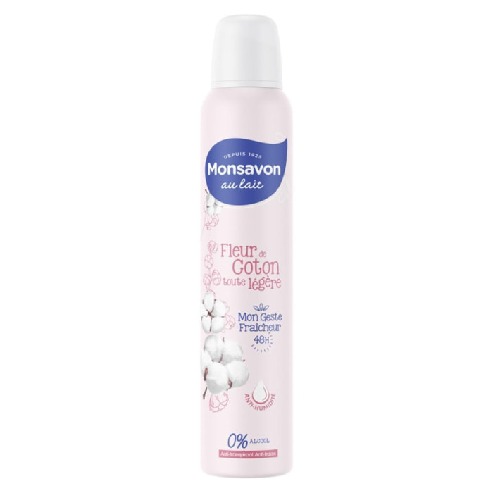 Pack de 3 - Monsavon Déodorant Anti-transpirant Spray Femme Fleur de Coton 200ml