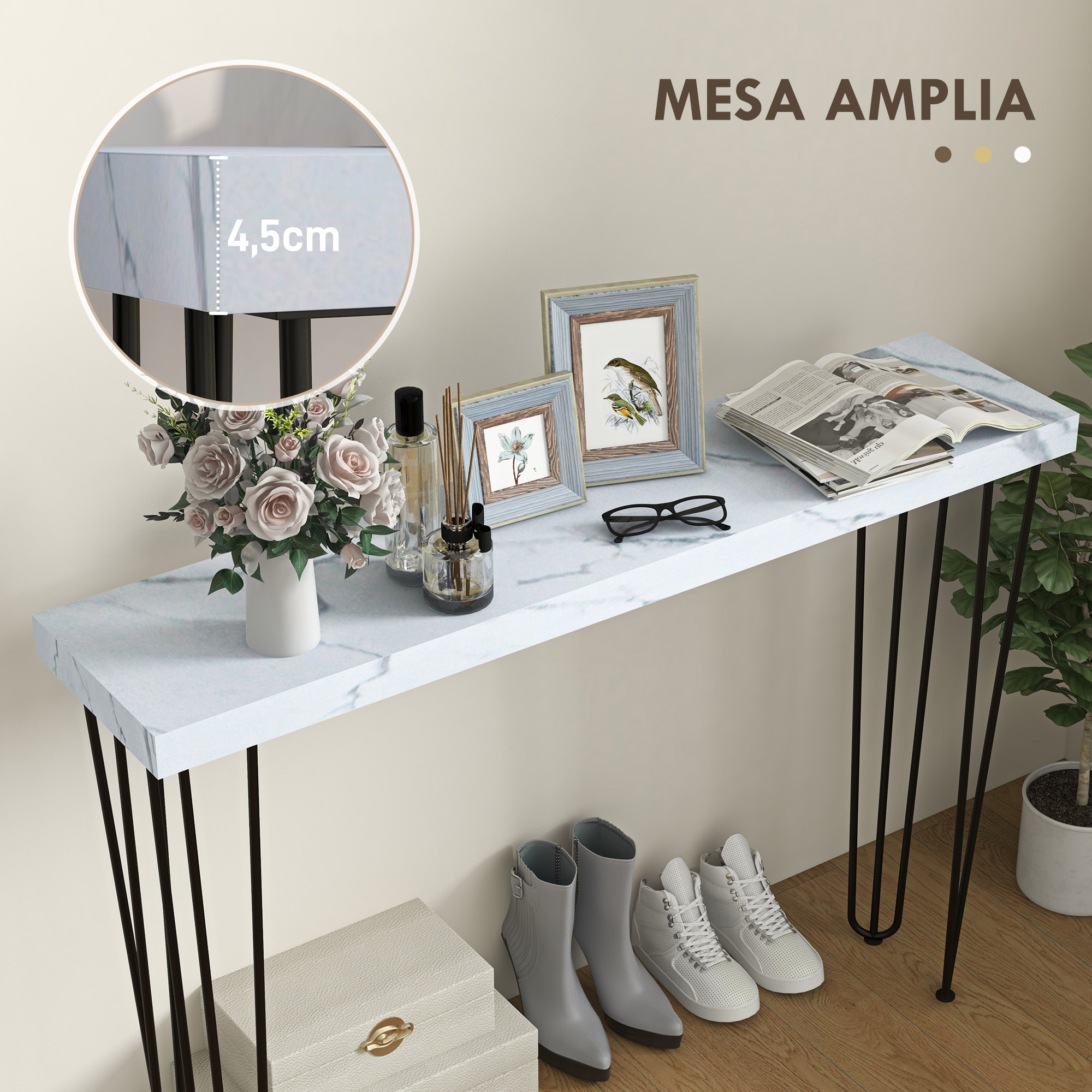 Mesa Consola Moderna Mesa de Entrada con Patas de Acero Antivuelco Mueble de Recibidor para Salón Pasillo 110x25x79,5 cm Blanco