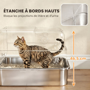 Maison de toilette XL pour chat bac acier inox porte grande ouverture verrouillable pelle