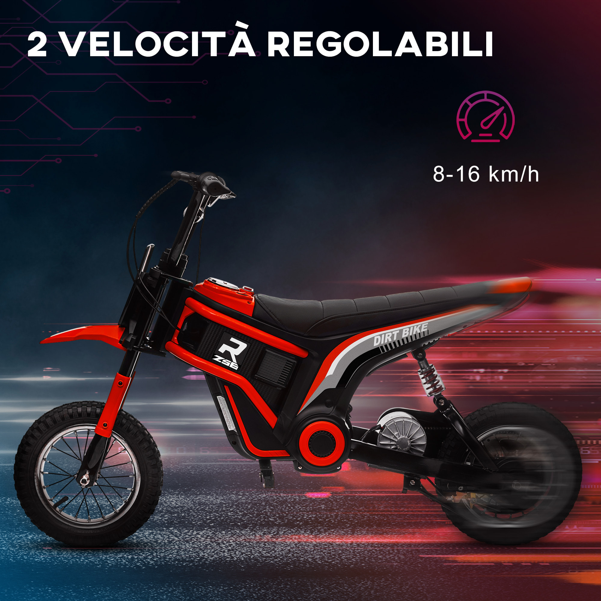 HOMCOM Moto Elettrica per Bambini con Acceleratore Manuale, 2 Velocità 8-16km/h, Età 8-12 Anni, Rosso