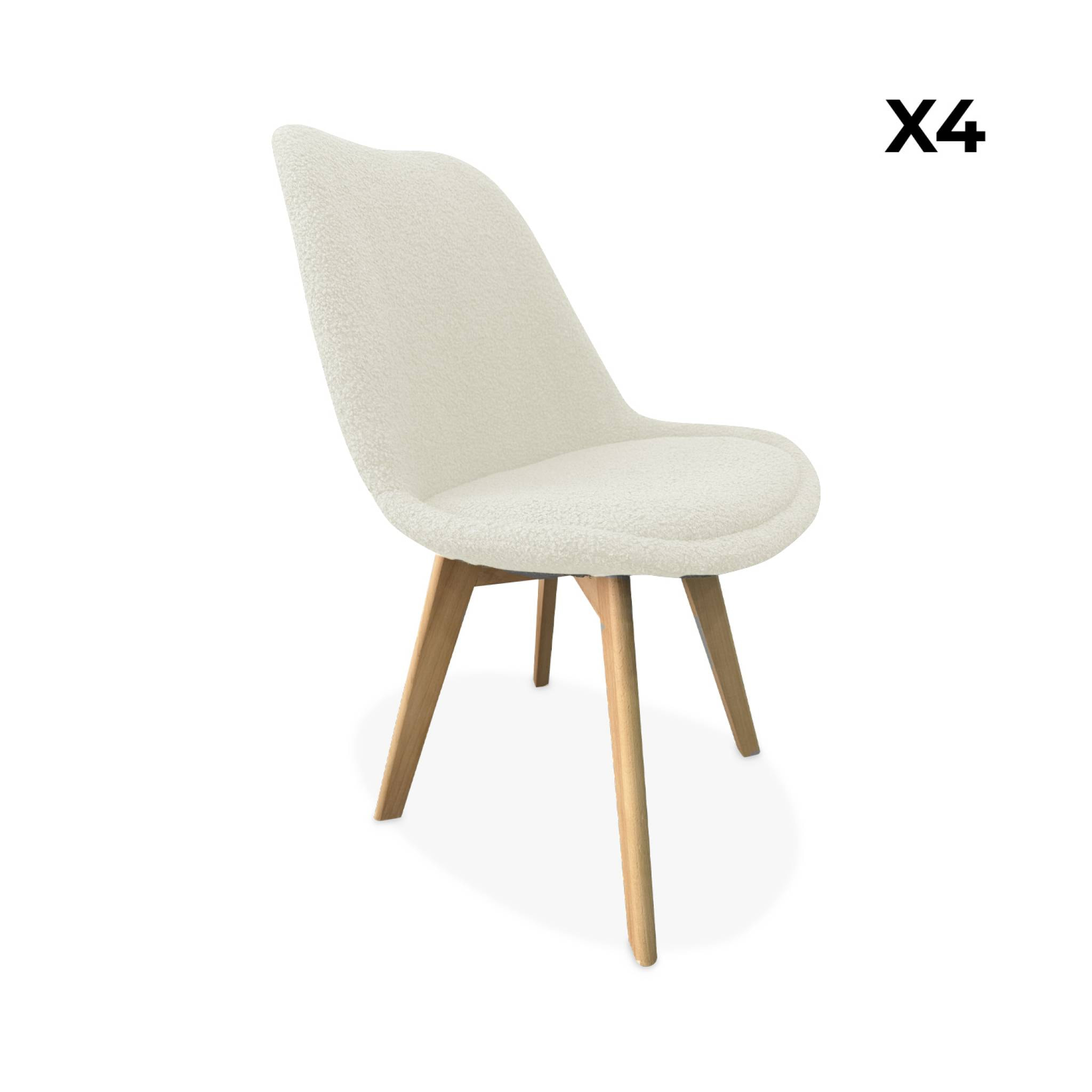 Lot de 4 chaises scandinaves NILS revêtement bouclette blanche. pieds bois de hêtre. chaise 1 place