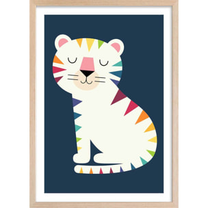 Affiche  tigre en arc en ciel Affiche + cadre en bois - Chêne