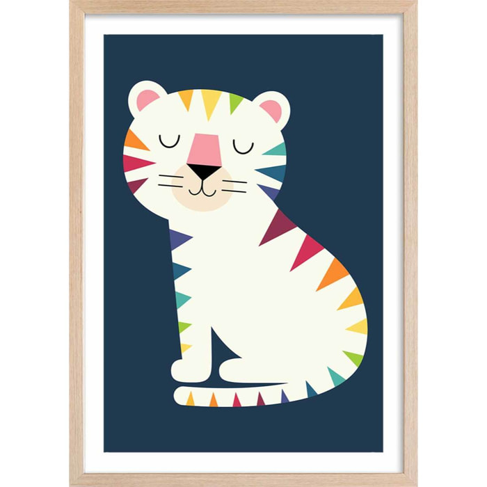 Affiche  tigre en arc en ciel Affiche + cadre en bois - Chêne