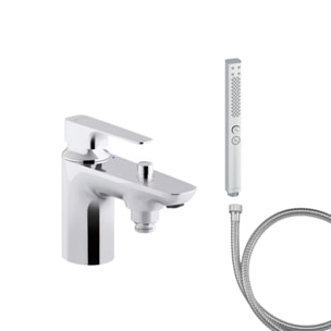 Mitigeur baignoire Aleo+ + pommeau de douche Shift+ carré + flexible de douche métal