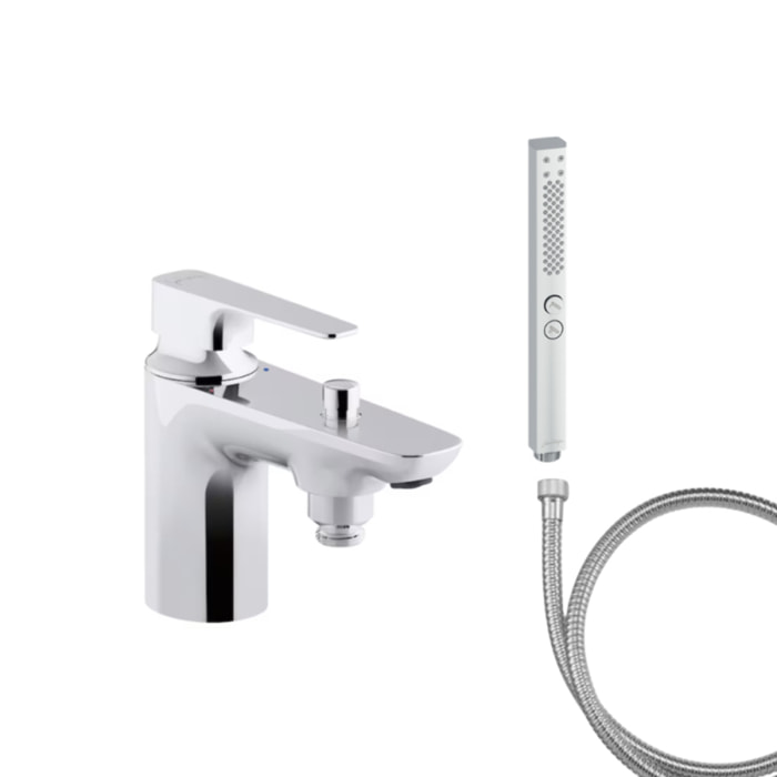Mitigeur baignoire Aleo+ + pommeau de douche Shift+ carré + flexible de douche métal